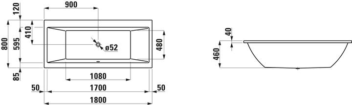 Produktbild Laufen Einbau-Badewanne PRO 1795x800mm weiss (225 l, 179.50 cm, 80 cm)