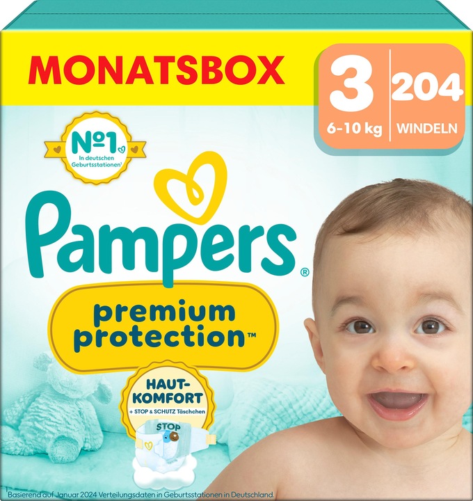 Pampers Premium Protection (Taille 3, Pack mensuel, 204 pièce(s))