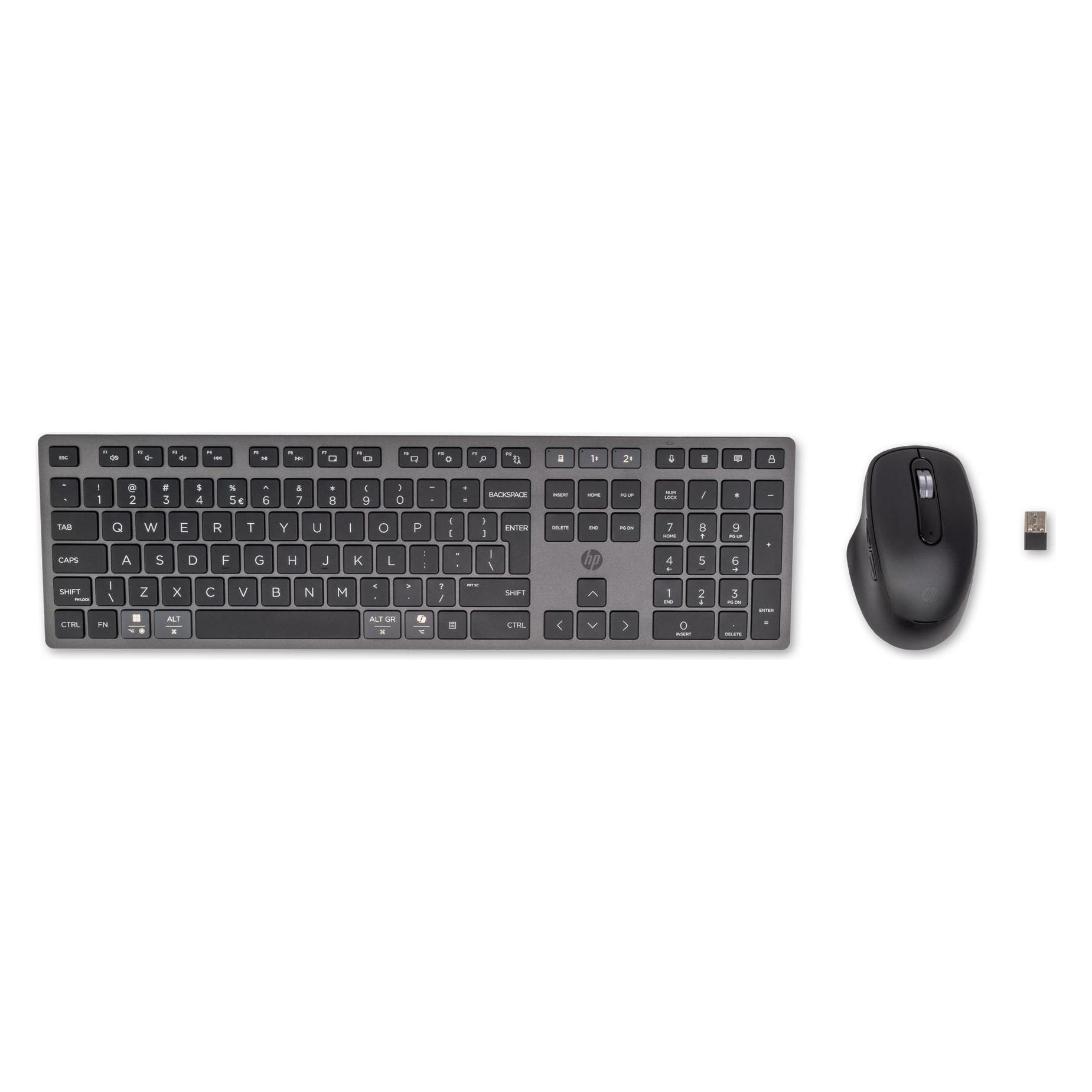 HP 720 Kombo mit wiederaufladbarer kabelloser Tastatur und Maus für mehrere Geräte (Eng. Int., Kabel