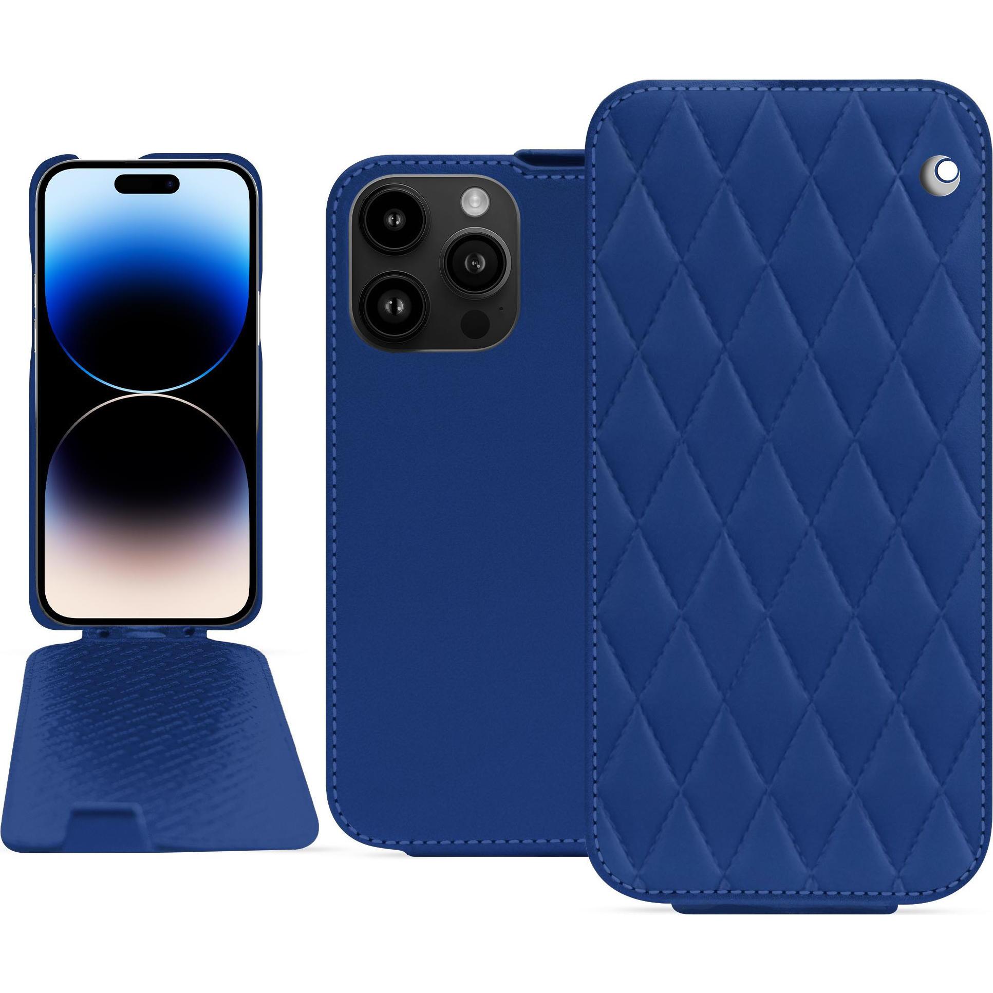 Noreve Lederschutzhülle vertikal (Apple iPhone 15 Pro Max), Smartphone Hülle, Blau