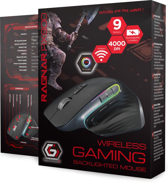 Produktbild Gembird MUSG-RAGNAR-WRX900 mouse Right-hand RF Wireless + Bluetooth Laser 1600 DPI (Kabellos)