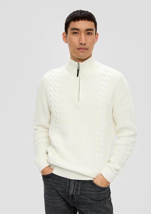 Produktbild s.Oliver Strickpullover Troyer-Pullover mit Zopfmuster (XXL)