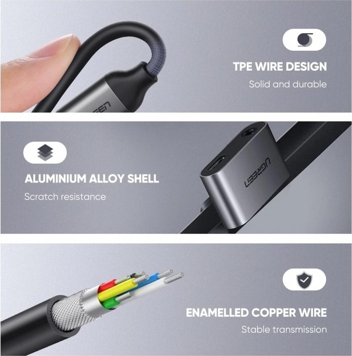 Immagine prodotto Ugreen Adattatore da USB-C a 3.5mm Audio + Jack USB-C (USB tipo C, Presa da 3,5 mm, USB tipo C)