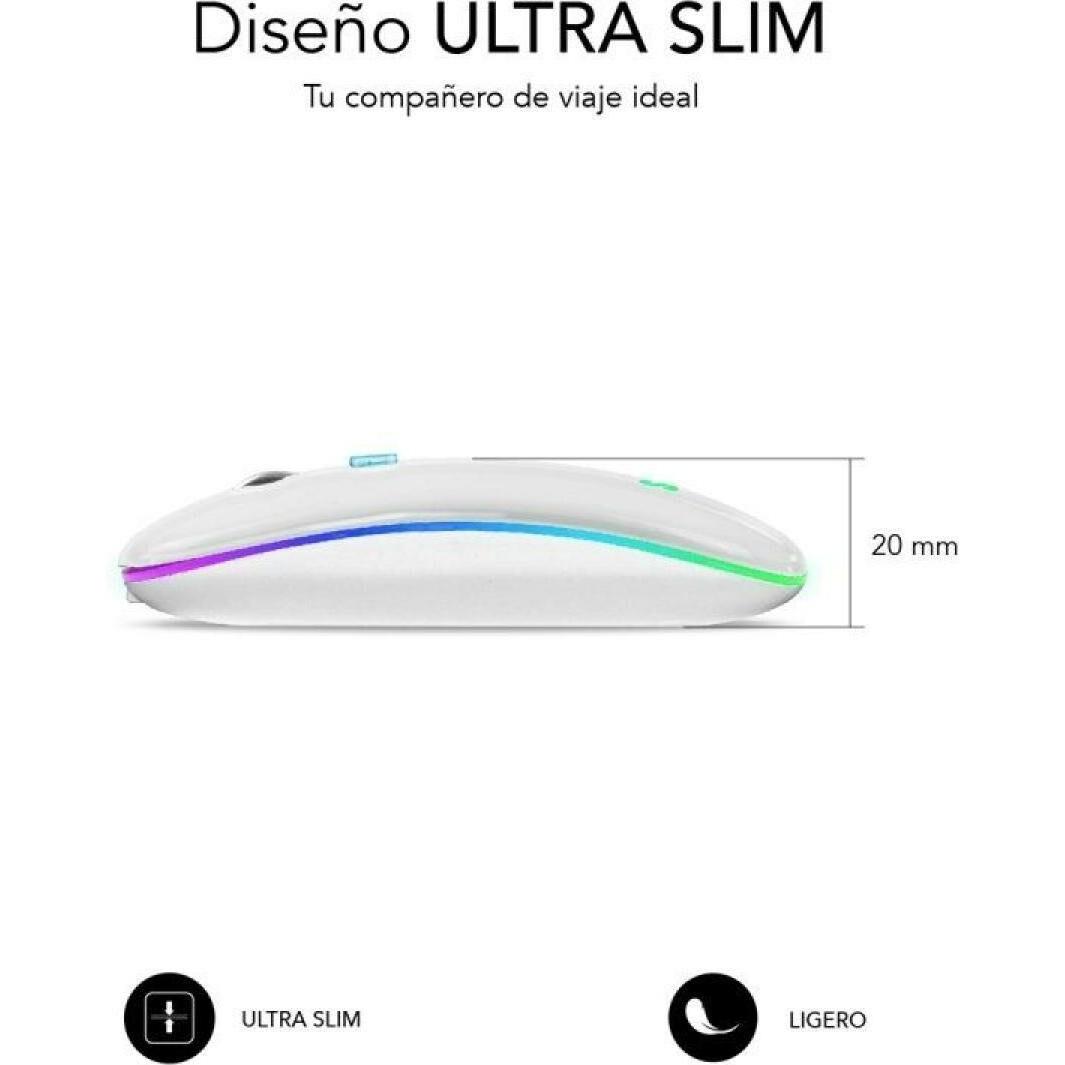 Subblim Raton LED Dual Flat Mouse Bianco (Senza fili), Mouse, Bianco