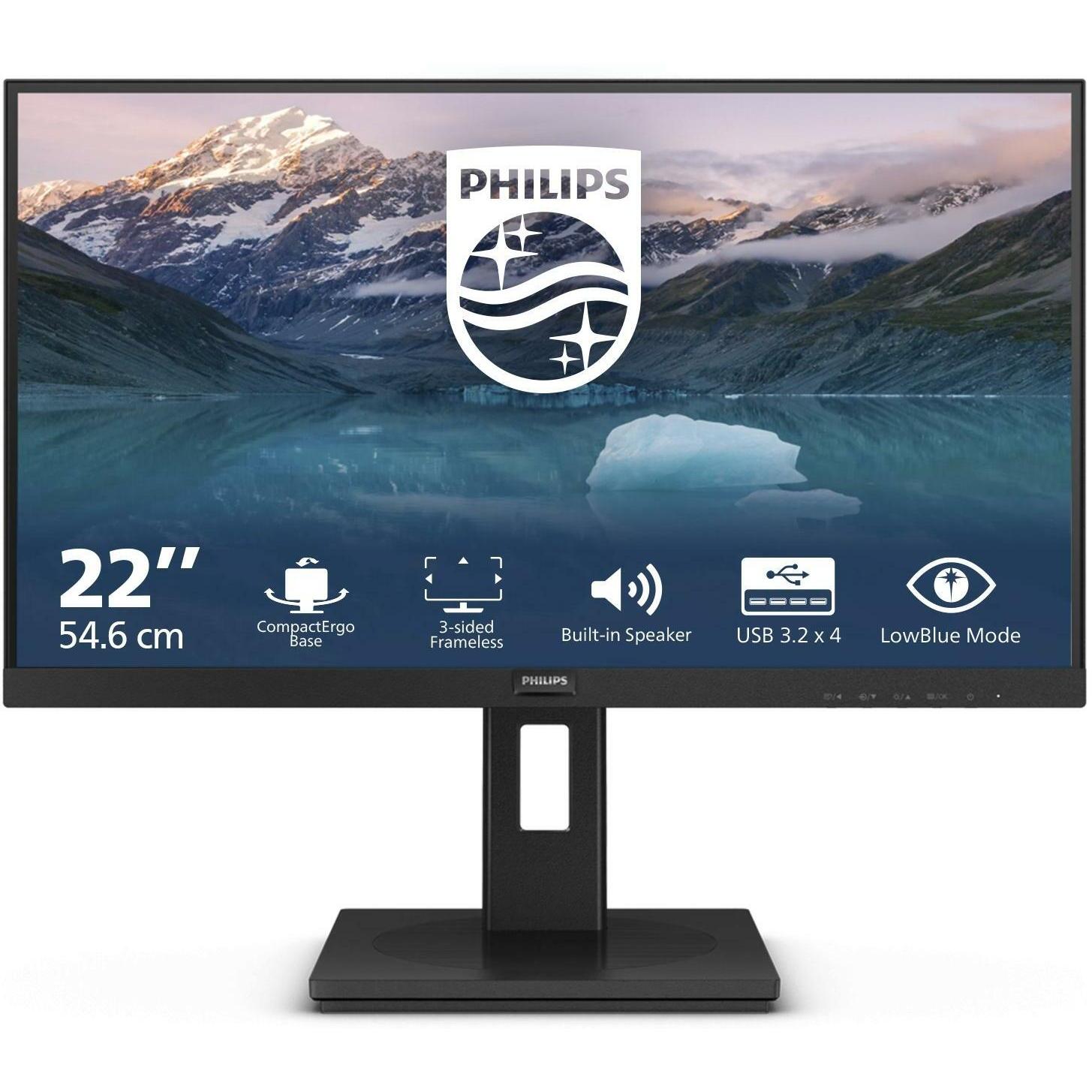 Philips 21.5IN 16:9 1920X1080 4MS 3000:1 HDMI/DP/USB (1920 x 1080 Pixel, 21.50"), Monitor, Schwarz