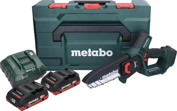 Actual product image Metabo MS 18 LTX 15 Battery woodsaw 18 V 15 cm 5 m/s + 2x battery 4.0 Ah + charger + metaBOX (Battery chain saw)