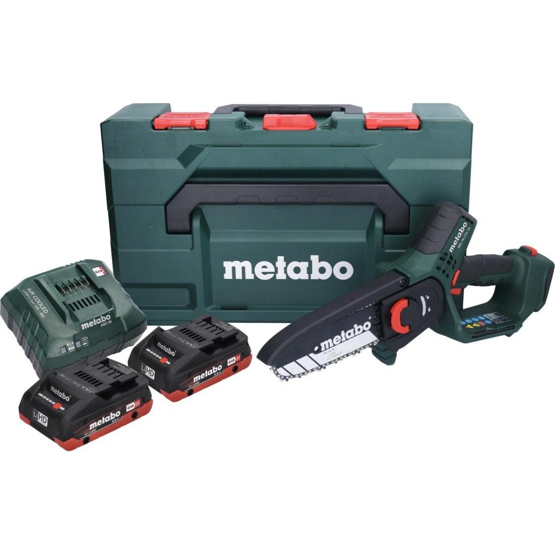 Thumbnail - Metabo, Kettensäge, MS 18 LTX 15 Akku Gehölzsäge 18 V 15 cm 5 m/s + 2x Akku 4,0 Ah + Ladegerät + metaBOX (Akku Kettensäg...