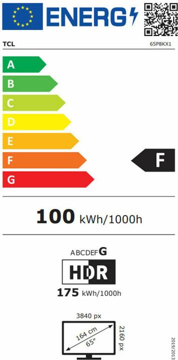 Energy Label TCL 65P8K 65" 4K QLED HDR Smart TV (65", QLED, 4K, 2025)