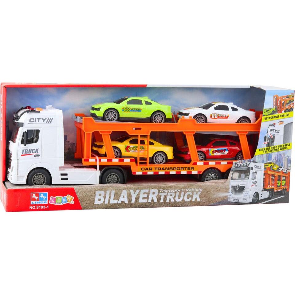 Lean Toys Lora Truck Abschleppwagen Set 4 Autos Öffnen Türen Lichter Sounds