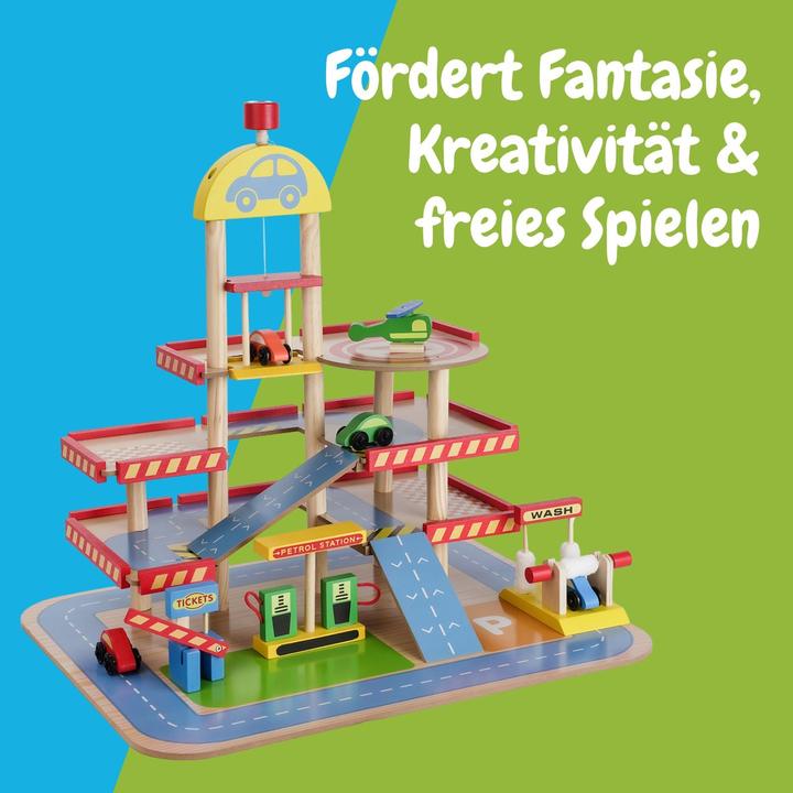 Immagine prodotto Hermex Holz-Parkhaus für Kinder mit Zubehör Parkgarage Spielzeug Spielgarage