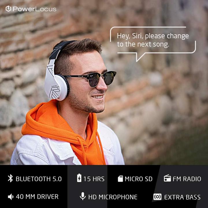 Produktbild PowerLocus Wireless Headphones P2 (black-white) (ANC, 20 h, Kabellos, Kabelgebunden)