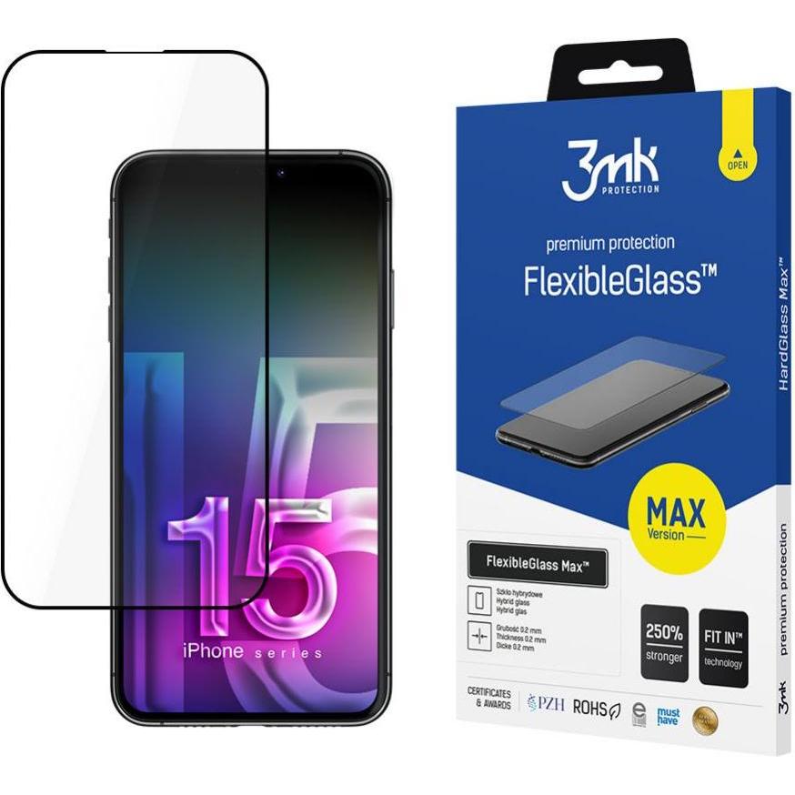 3MK Apple iPhone 15 Pro Max – FlexibleGlass Max™ (1 Stück, Apple iPhone 15 Pro Max), Smartphone Schutzfolie, Schwarz
