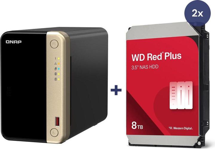 Actual product image QNAP NAS TS-264-8G 2bay incl. 16TB (2x 8TB WD RED) (2 x 8 TB, WD Red)