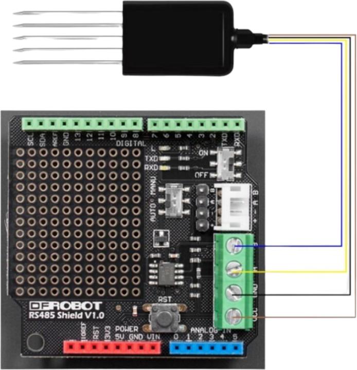 Actual product image DFRobot RS485 4-in-1 EC-pH temperature and soil moisture sensor IP68 5-30V