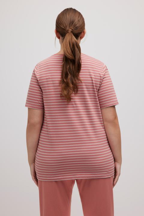 Immagine prodotto Ulla Popken Maglia del pigiama in cotone biologico a righe con scollo a girocollo e mezze maniche (42, 44)
