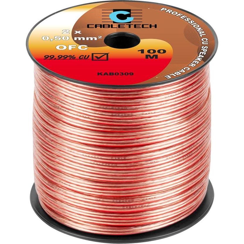 Cabletech Cavo per altoparlante 2x0,5mm² trasparente, rame OFC (0.12 m), Cavo per altoparlanti, Trasparente