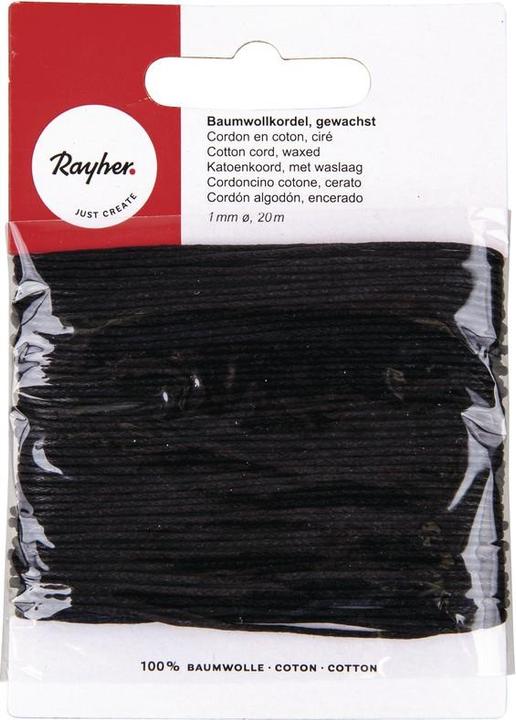 Image du produit Rayher Cordon de coton ciré noir 20m