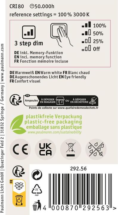 Produktbild Paulmann AGL Eco-Line (E27, 4.30 W, 806 lm, 1 x, B)