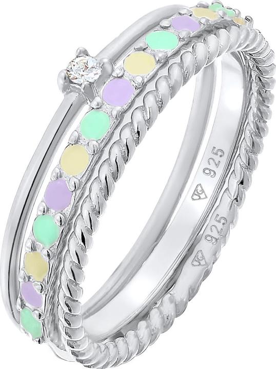Actual product image Elli Ring Multi-Colour Enamel Crystal Set of 3 925 Silver (62, 925 Silver)