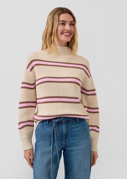 Produktbild s.Oliver Strickpullover Relaxed Fit Strickpullover mit Streifenmuster und Stehkragen (38)