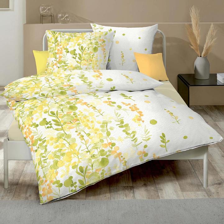 Produktbild Traumschlaf Seersucker Bettwäsche Inaya zitrone (Bettwäsche Set, 155x220 cm + 80x80 cm)