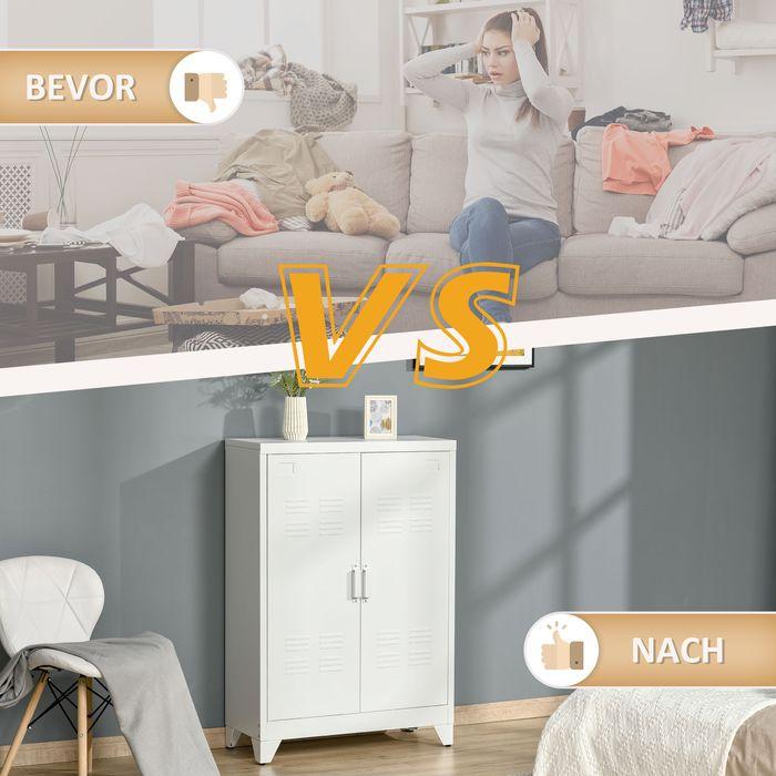 Produktbild Swisshandel24 Aktenschrank, magnetische Lamellen-Doppeltür, 75x33x110cm, Weiss