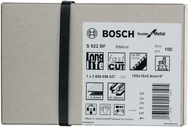 Image du produit Bosch Professional Zubehör Lame de scie sabre S 922 BF, Flexible for Metal, pack de 100