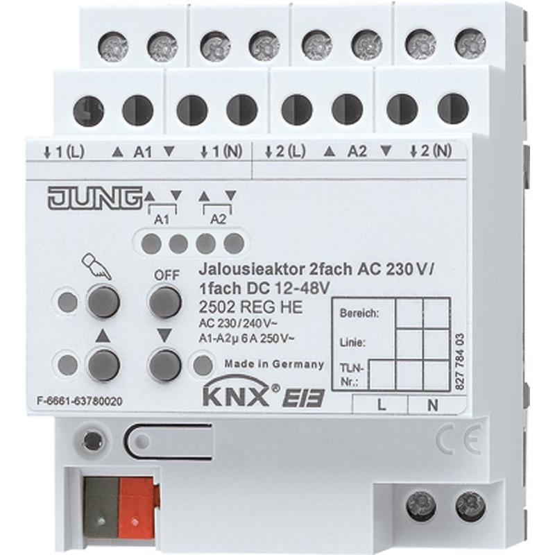 JUNG, Aktor, Jalousieausgang KNX REG 2f 6A Handbedien 2502REGHE (Rolladenaktor)