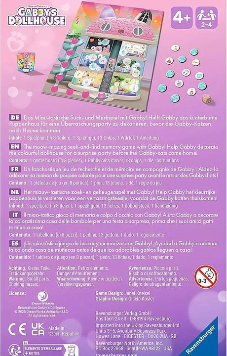 Actual product image Ravensburger 24724 - Gabby"' s Dollhouse - Help Gabby! - Take-along game for 2-4 players from 4 (Dutch, English, French, German, Italian, Spanish, 2 - 4 Players)