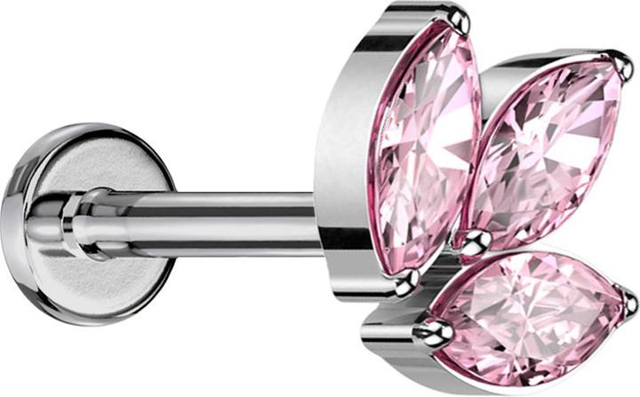 Actual product image Star Piercing Micro labret inner thread silver three oval crystals pink (without brass, Titanium)