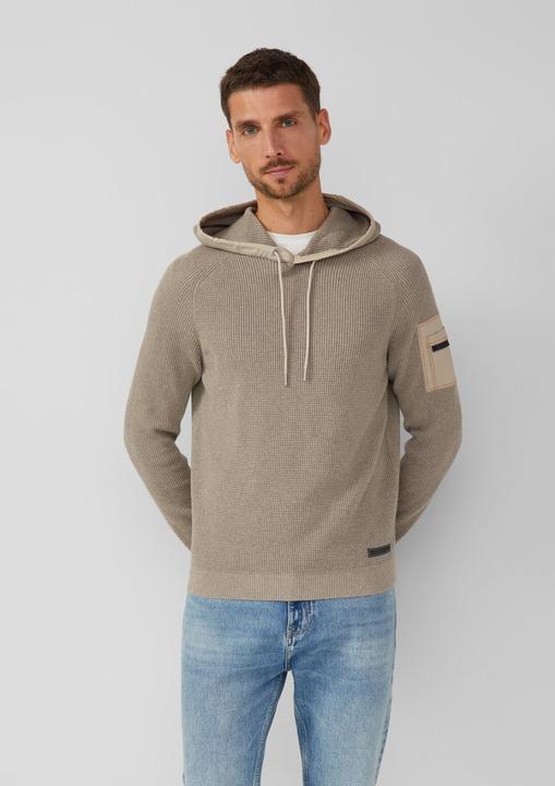 Produktbild s.Oliver Strickpullover Struktur-Hoodie im Materialmix mit Ärmeltasche (M)