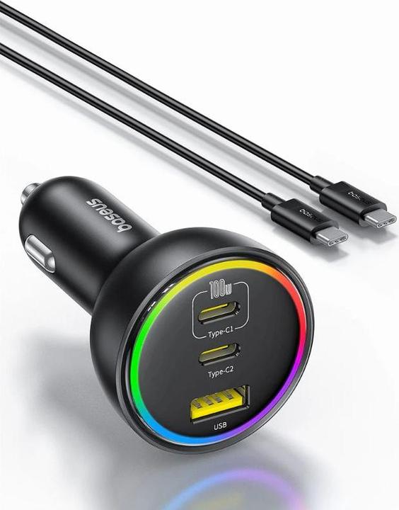 Actual product image Baseus - Multi-Port Fast Car Charger C+C+U, 152.2W Set, Black