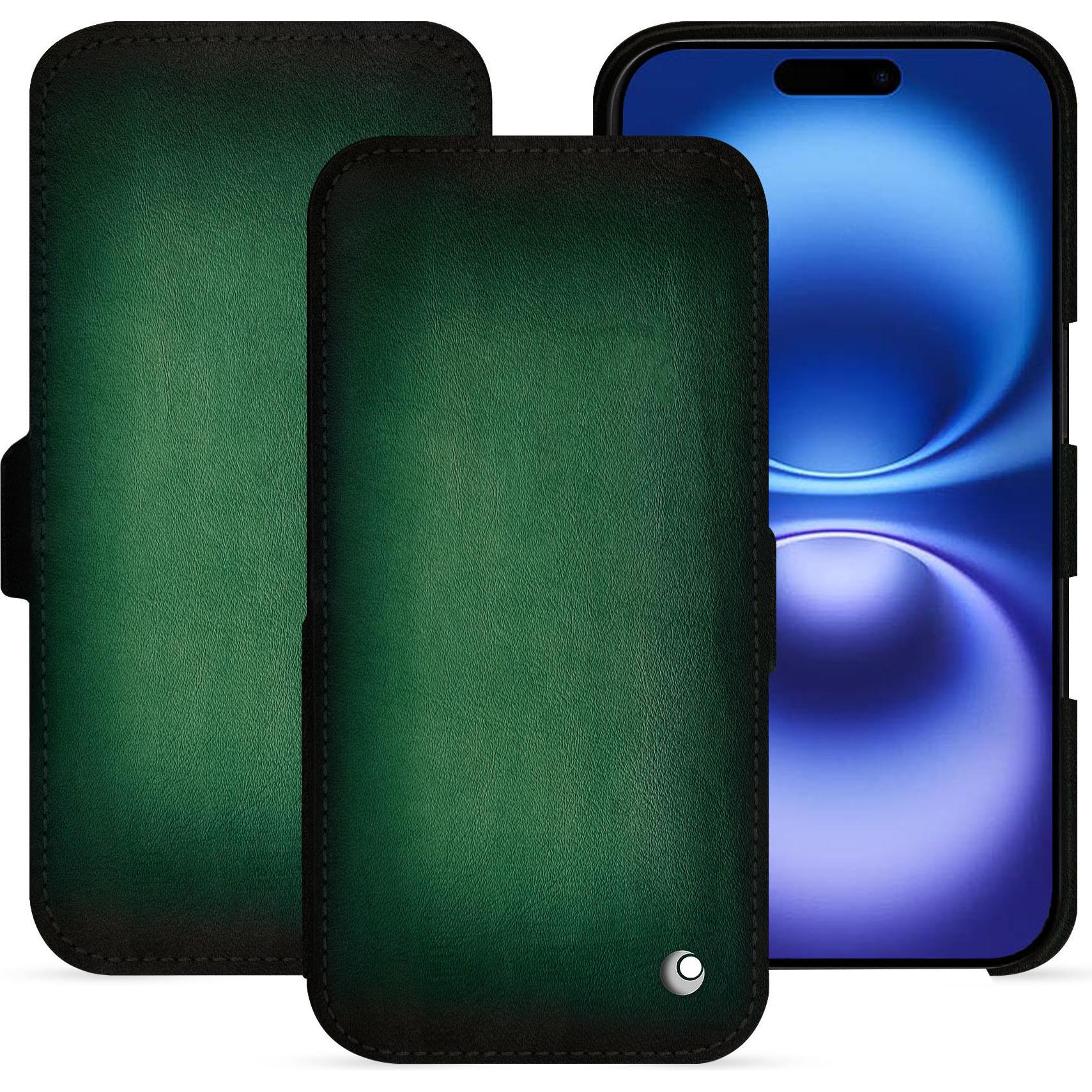 Noreve Lederschutzhülle horizontal (Apple iPhone 16), Smartphone Hülle, Grün