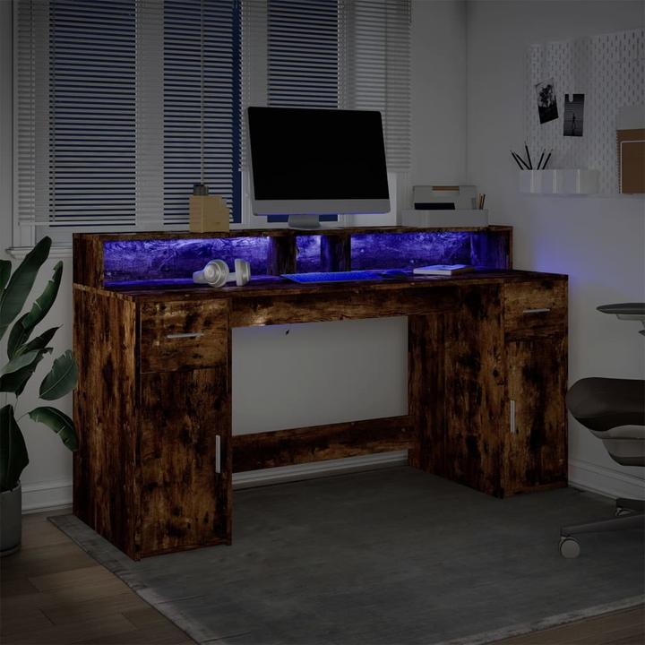 Actual product image vidaXL LED desk Computer desk Office desk Smoked oak