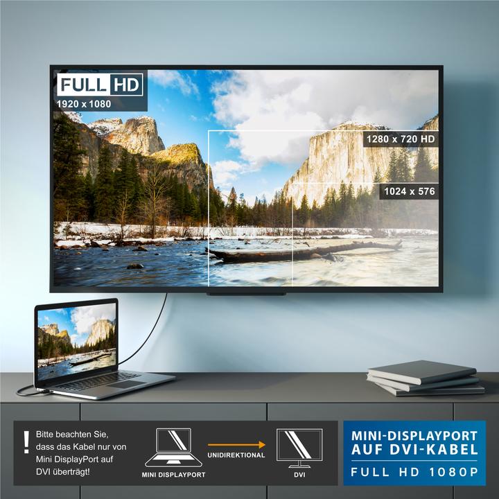 Produktbild CSL Mini DisplayPort zu DVI Video-Kabel, miniDP Monitor Adapter Kabel, für Apple, PC's & Notebooks (1 m, DisplayPort, DVI)