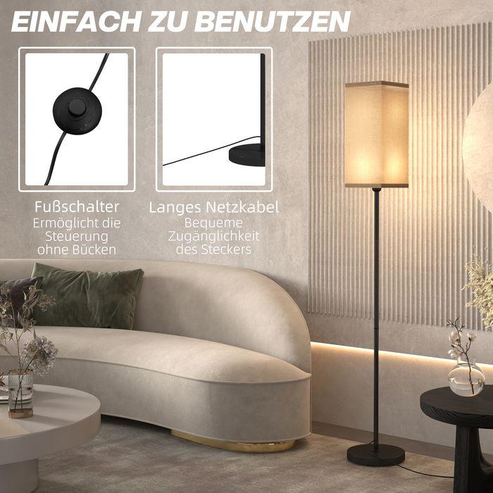 Actual product image Swisshandel24 Moderne Stehlampe mit Kunstleinen-Schirm, Fussschalter, für Wohnzimmer Schwarz (E27)