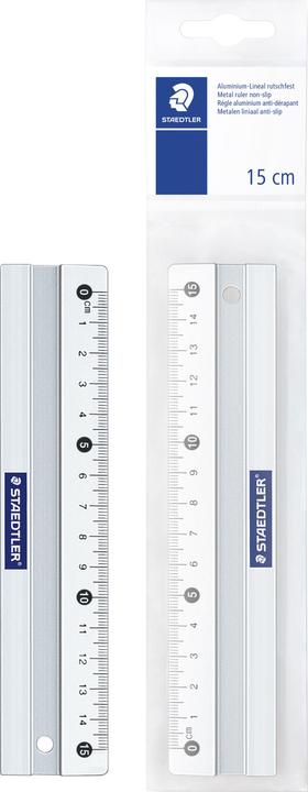Produktbild Staedtler Metall-Lineal, aus Aluminium, 150 mm lang Millimeter-Skalierung, geprägte Teilung, Tuschekante (15 cm, Aluminium)