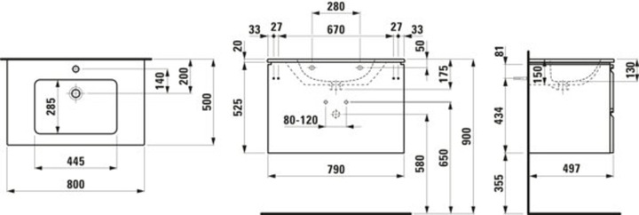 Actual product image Laufen Pro S Set 800, washbasin, 1 tap hole, overflow, incl. vanity unit, 2 drawers, 800x500mm, H861