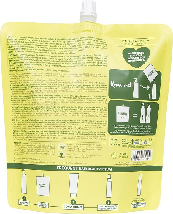 Alama Professional ALAMA Frequent Shampoo szampon do włosów refill 1000ml (1000 ml, Liquid shampoo)