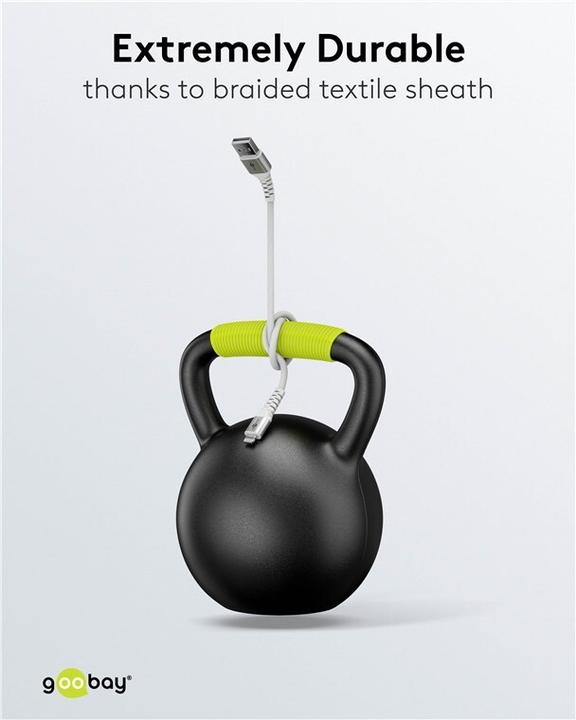 Actual product image Goobay Lightning USB-A Supersoft textile cable with metal plugs, 3 m (3 m, USB 2.0, 60 W)