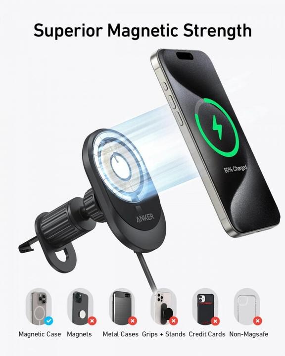 Actual product image Anker MagGo Magnetic Wireless Car Charger 15W