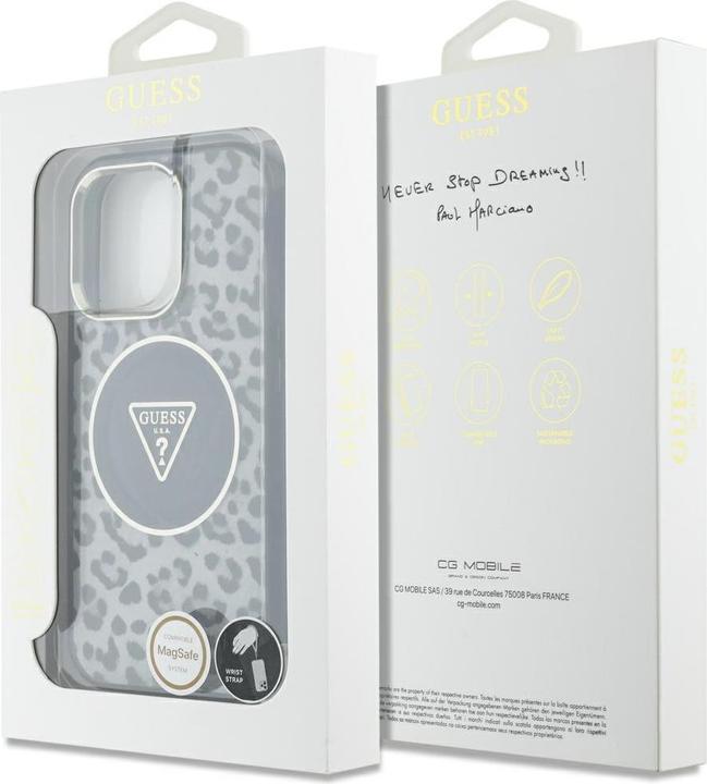 Actual product image Guess HC IML Leopard Triangle Cord Strap MagSafe Case for iPhone 16 Pro Max - Black