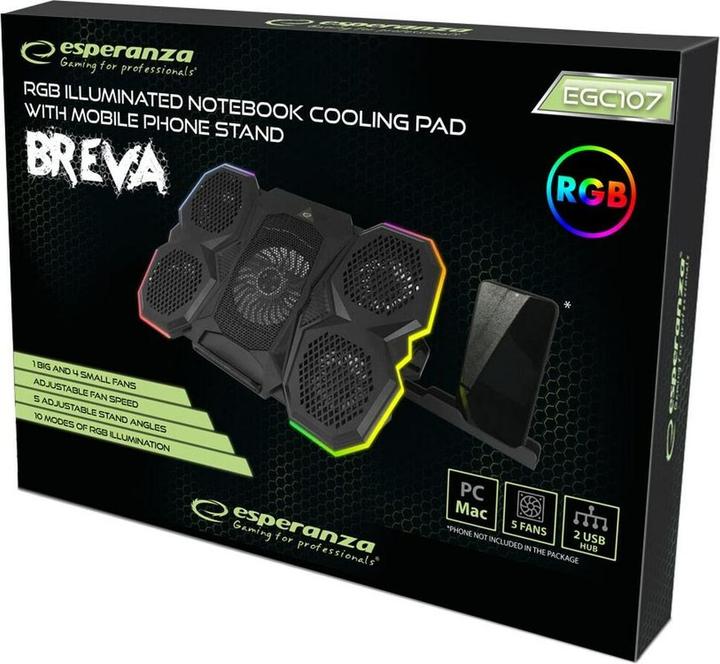 Actual product image Esperanza EGC107 gaming cooling pad for laptop led rgb breva