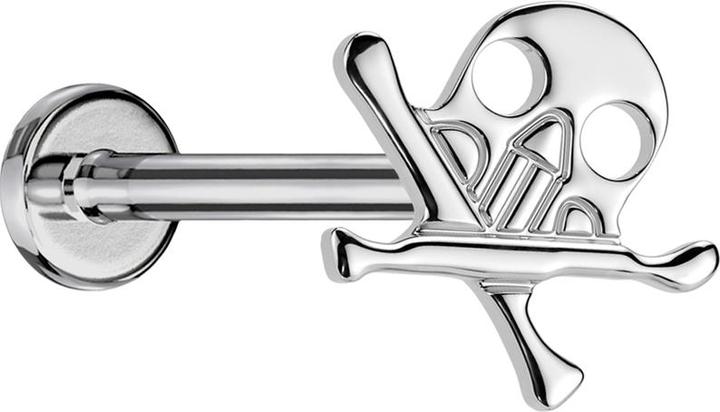 Produktbild Star Piercing Micro Threadless Labret silber Totenkopf mit gekreuzten Knochen silber (ohne Messing, Titan)