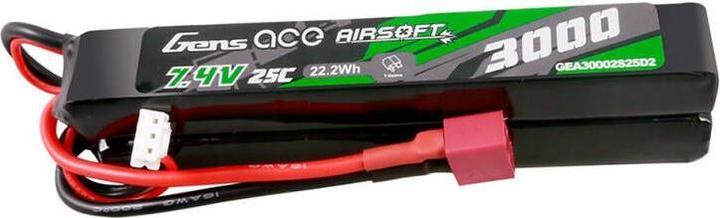 Immagine prodotto Gens Ace 25C 3000mAh 2S2P 7.4V Batteria Lipo per pistola Airsoft a sella con spina Mini Deans(T) (7.40 V, 3000 mAh)