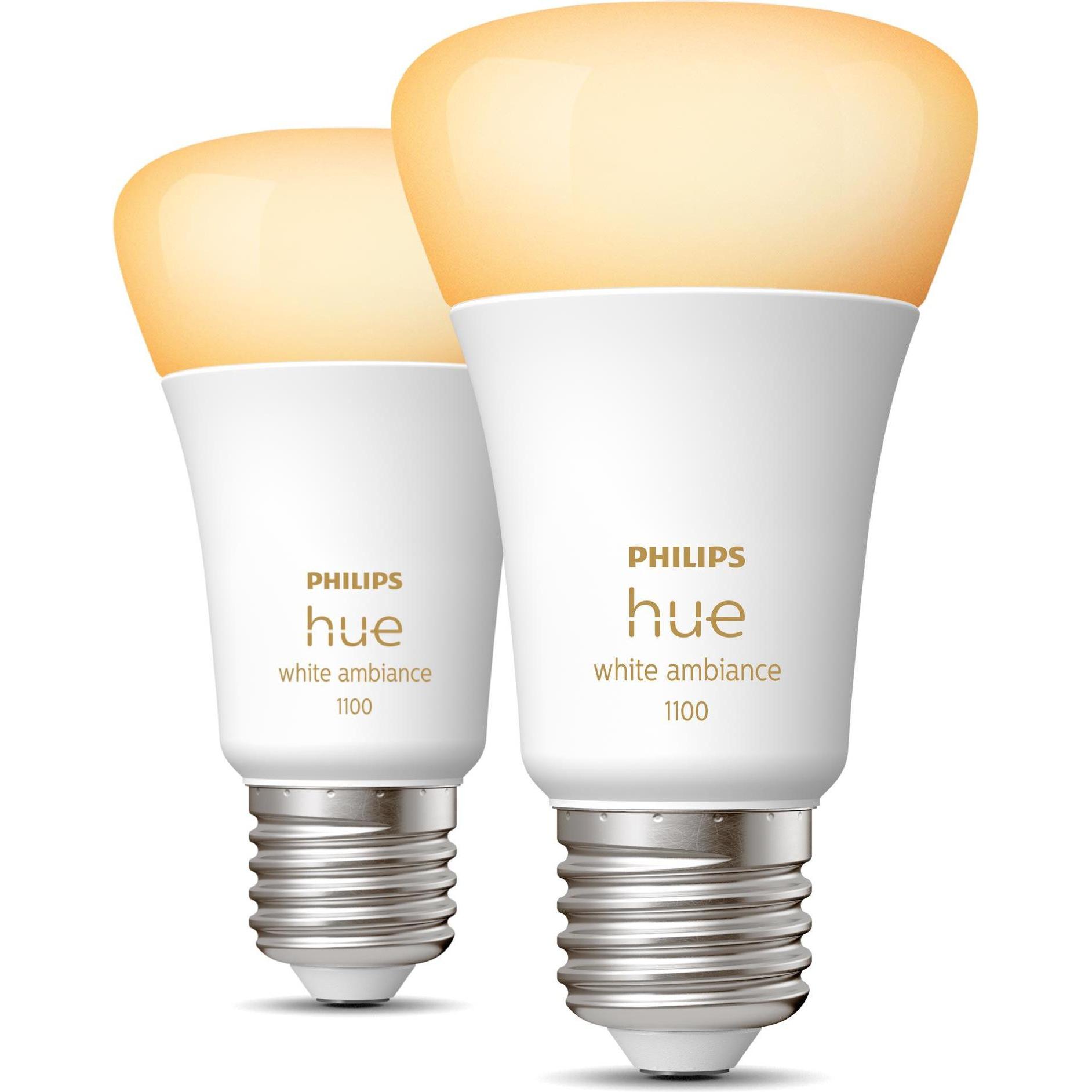 Philips Hue, Lampadina, Tonalità ambiente bianco (E27, 1100 lm, 2 x)