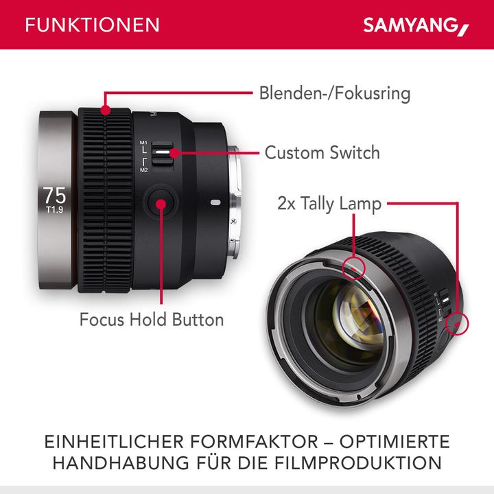Actual product image Samyang V-AF 75mm T1.9, Sony E (Sony E, full size)