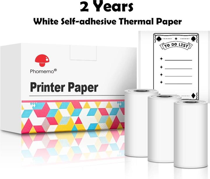 Produktbild Phomemo 3 Rollen selbstklebendes Thermo-Papier für T02, weiss
