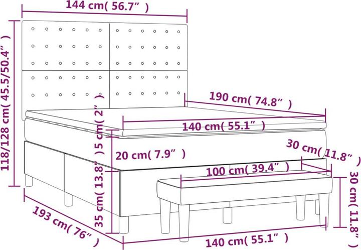 Produktbild vidaXL Boxspringbett (140 x 190 cm)