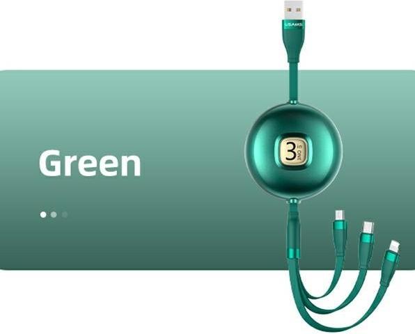 Actual product image Usams USB Usa Cable U69 3w1 1m Green / Green (lightning / microUSB / USB-C) SJ508USB03 (US-SJ508) (1 m)